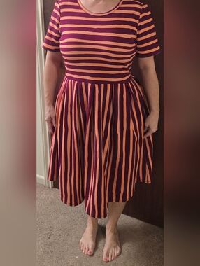 LuLaRoe Orange and Purple Striped Amelia Fit And Flare